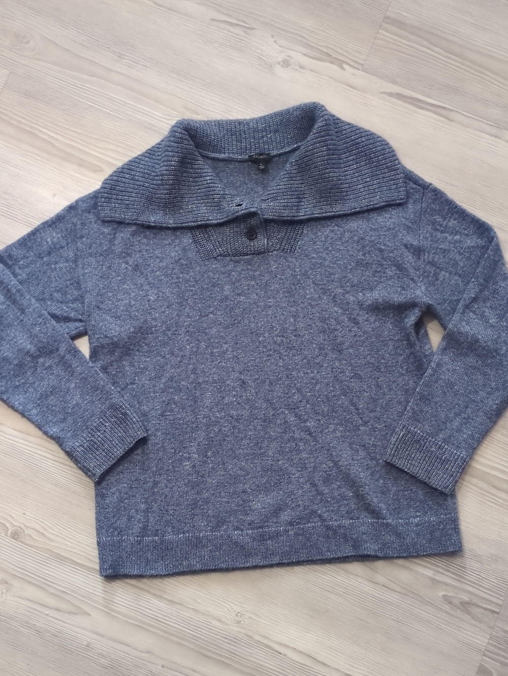 Talbots Blue Cotton Blend Shawl Collar Pullover Sweater L Cozy Oversized Preppy